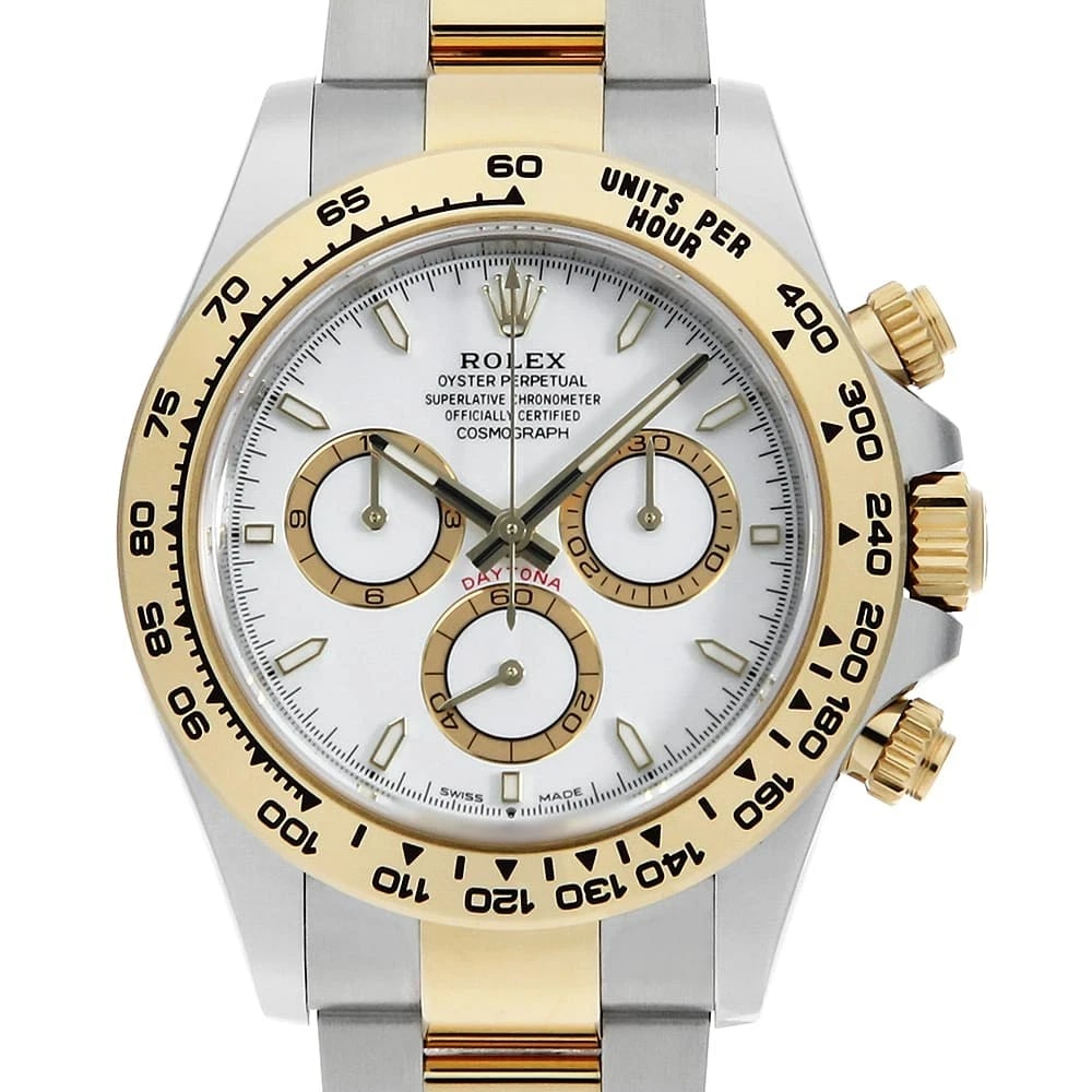 ROLEX COSMOGRAPH DAYTONA WHITE WATCH: ROLEx Cosmograph Daytona white Watch Brand: ROLEx Type/Style: Wrist watch Material: Band Material Stainless Steel/Yellow Gold, Case Material Stainless Steel/Yellow Gold Color: Dial Color White Size: C