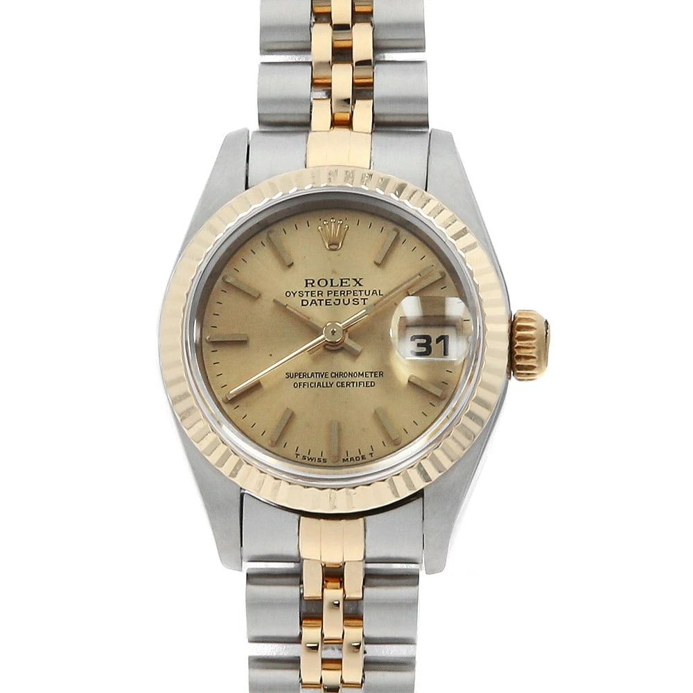ROLEX DATEJUST CHAMPAGNE STAINLESS STEEL WATCH: ROLEx Datejust Champagne Stainless Steel Watch Brand: ROLEx Type/Style: Wrist watch Material: Band Material Stainless Steel/Yellow Gold, Case Material Stainless Steel/Yellow Gold Color: Dial Color