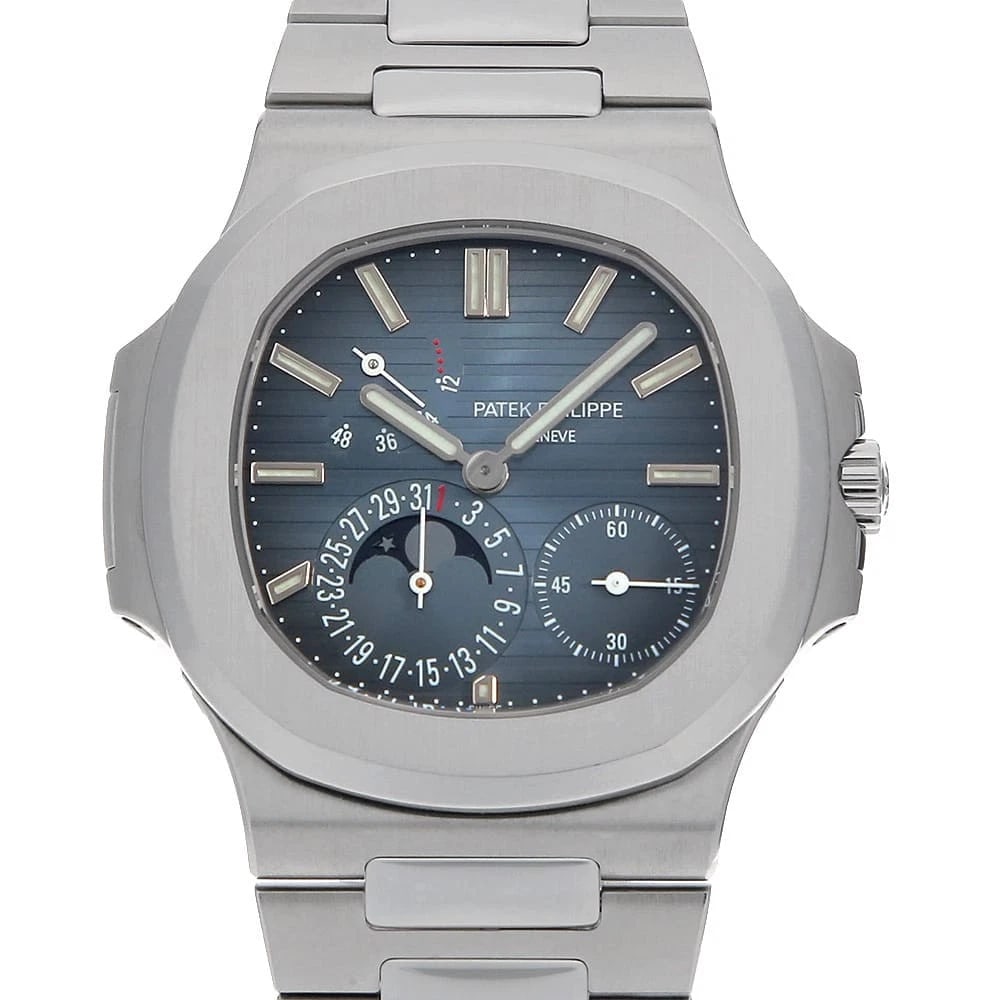 PATEK PHILIPPE NAUTILUS STAINLESS STEEL WATCH: PATEK PHILIPPE Nautilus Stainless Steel Watch Brand: PATEK PHILIPPE Type/Style: Wrist watch Material: Band Material Stainless Steel, Case Material Stainless Steel Color: Dial Color Black Blue Size: Ca