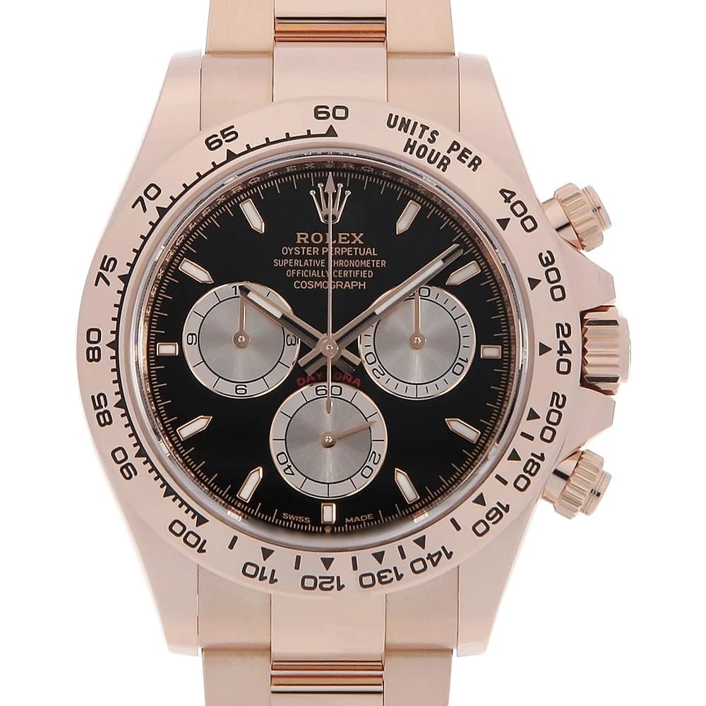 ROLEX COSMOGRAPH DAYTONA BLACK WATCH: ROLEx Cosmograph Daytona black Watch Brand: ROLEx Type/Style: Wrist watch Material: Band Material Everose Gold, Case Material Everose Gold Color: Dial Color Black Size: Case:WCircumference of Wrist:19