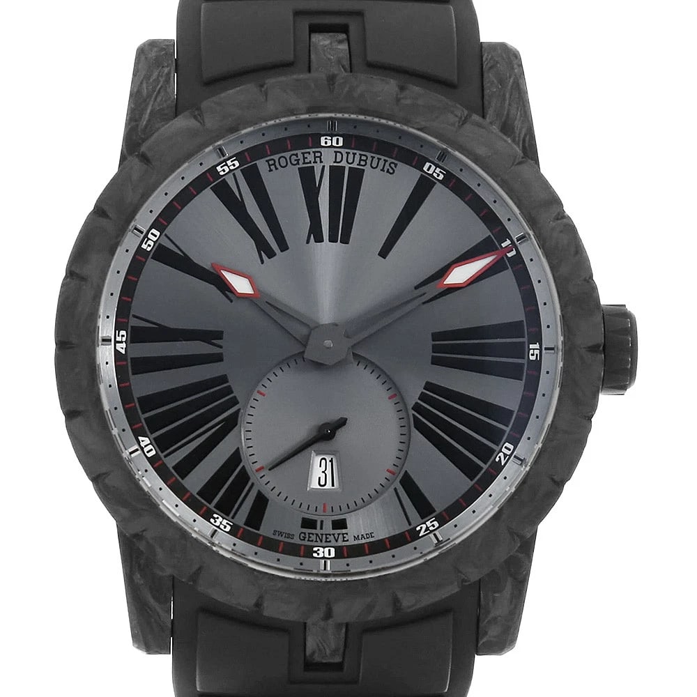 ROGER DUBUIS RUBBER CARBON WATCH: ROGER DUBUIS rubber carbon Watch Brand: ROGER DUBUIS Type/Style: Wrist watch Material: Band Material rubber, Case Material Carbon Color: Dial Color Silver Size: Case:W42mm Accessories: None