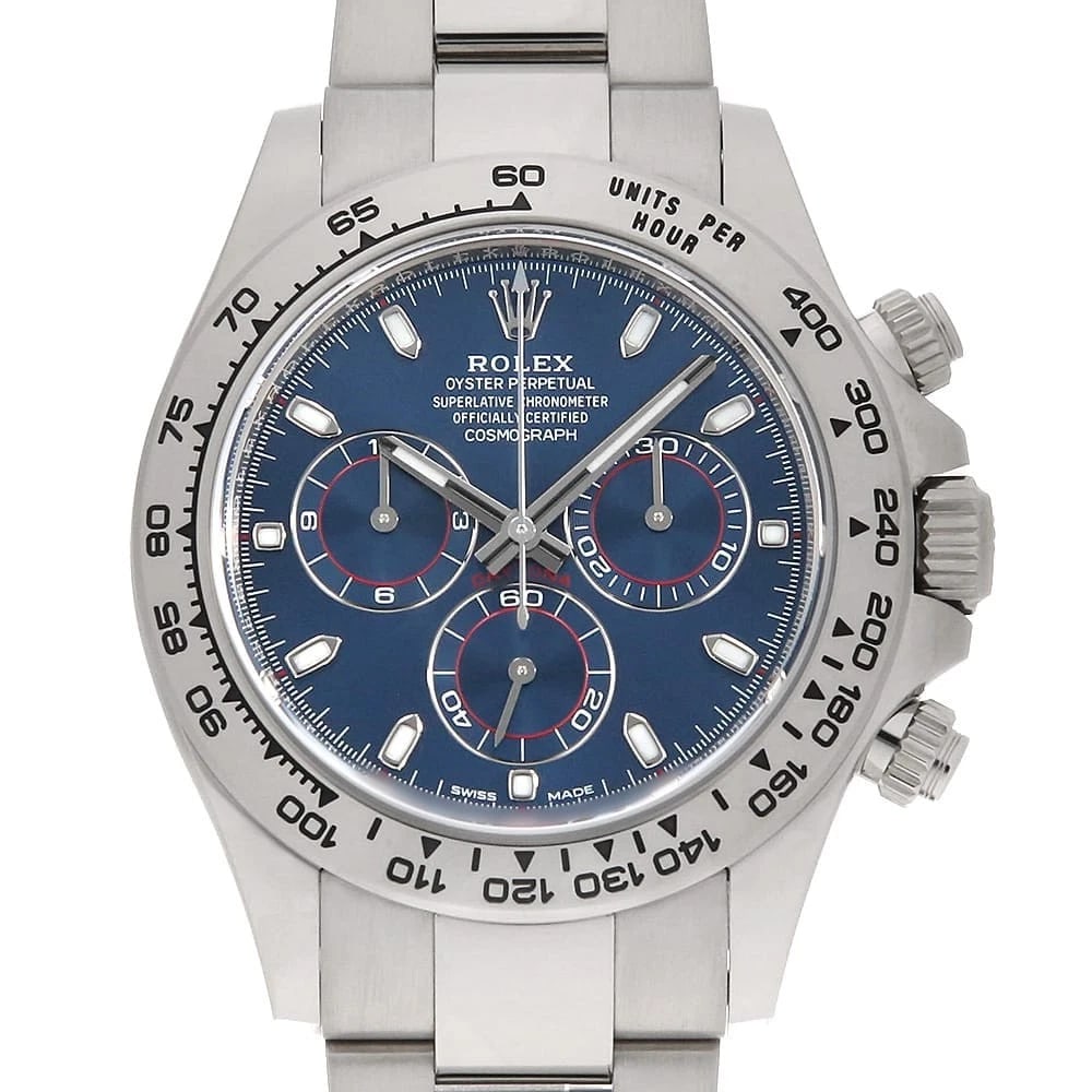 ROLEX COSMOGRAPH DAYTONA BLUE WATCH: ROLEx Cosmograph Daytona blue Watch Brand: ROLEx Type/Style: Wrist watch Material: Band Material White Gold, Case Material White Gold Color: Dial Color Blue Size: Case:WCircumference of Wrist:19.5cm