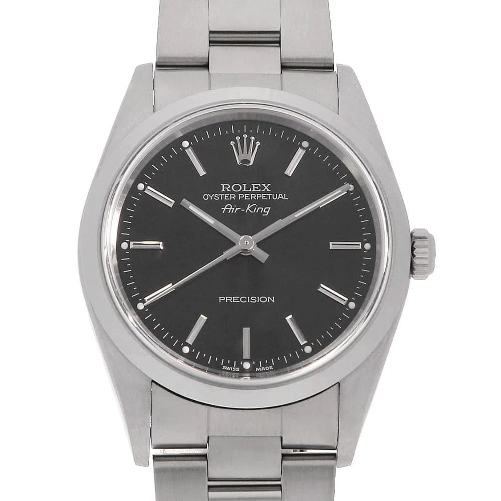 ROLEX AIR KING BLACK STAINLESS STEEL WATCH: ROLEx Air king black Stainless Steel Watch Brand: ROLEx Type/Style: Wrist watch Material: Band Material Stainless Steel, Case Material Stainless Steel Color: Dial Color Black Size: Case:W34mm