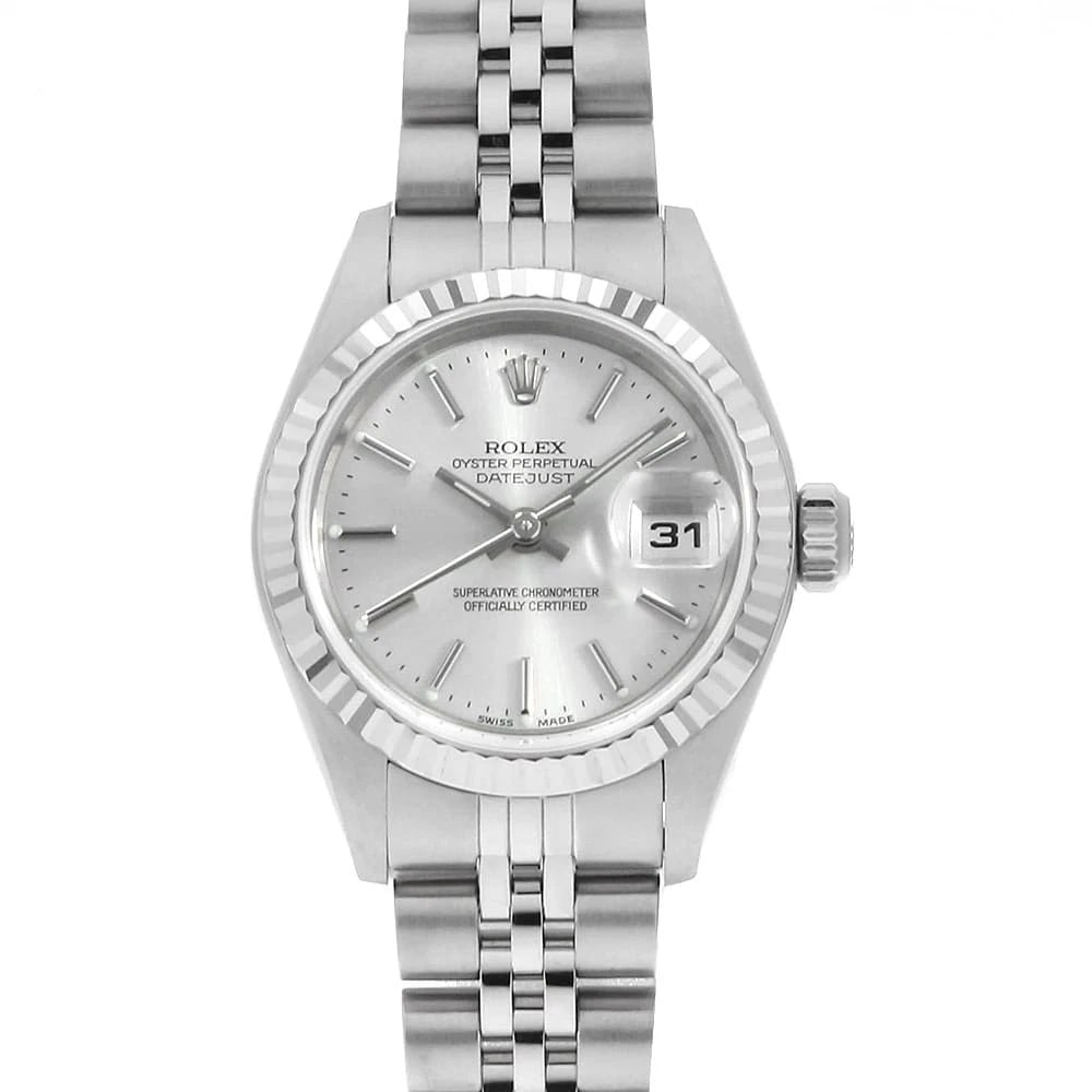 ROLEX DATEJUST SILVER WATCH: ROLEx Datejust Silver Watch Brand: ROLEx Type/Style: Wrist watch Material: Band Material Stainless Steel, Case Material Stainless Steel/White gold Color: Dial Color Silver Size: Case:W26mm Circumferen