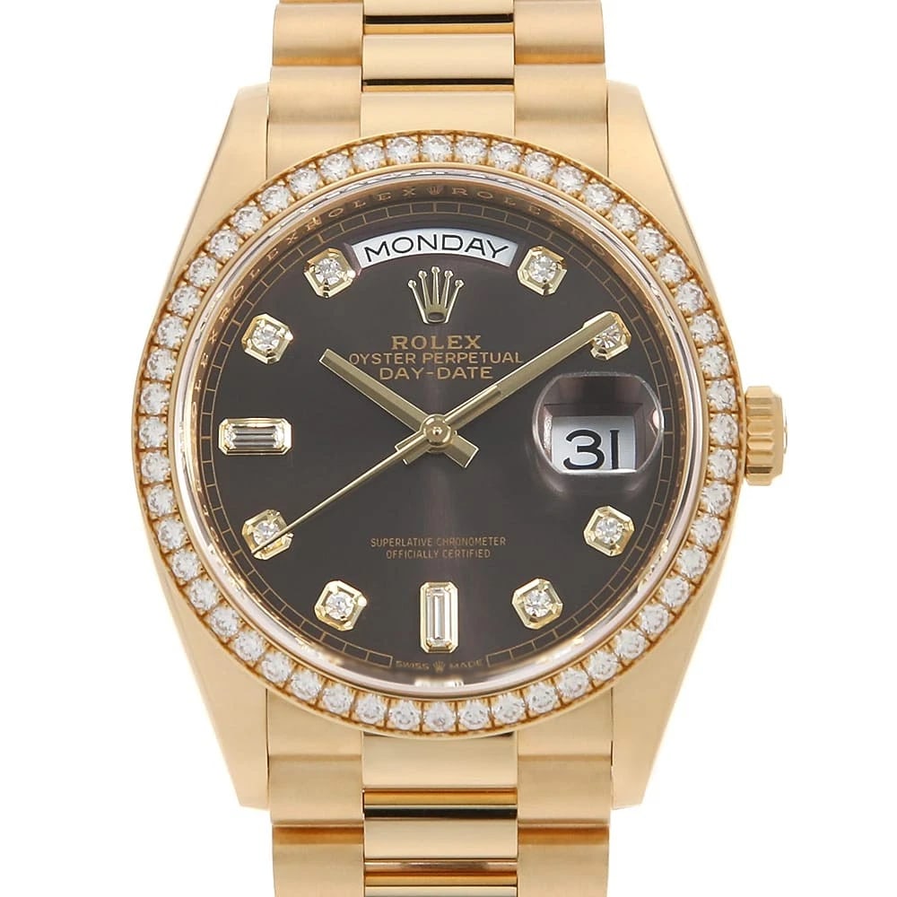 ROLEX DATE BEZEL DIAMOND WATCH DARK GRAY WATCH: ROLEx Date Bezel Diamond watch Dark Gray Watch Brand: ROLEx Type/Style: Wrist watch Material: Band Material Yellow Gold, Case Material Yellow Gold Color: Dial Color Dark Gray Size: Case:W36mm