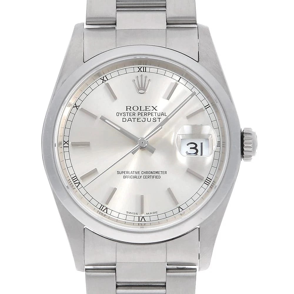 ROLEX DATEJUST SILVER STAINLESS STEEL WATCH: ROLEx Datejust Silver Stainless Steel Watch Brand: ROLEx Type/Style: Wrist watch Material: Band Material Stainless Steel, Case Material Stainless Steel Color: Dial Color Silver Size: Case:W36mm