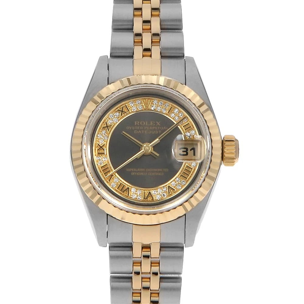 ROLEX DATEJUST DIAMOND GRAY WATCH: ROLEx Datejust Diamond gray Watch Brand: ROLEx Type/Style: Wrist watch Material: Band Material Stainless Steel/Yellow Gold, Case Material Stainless Steel/Yellow Gold Color: Dial Color Gray Size: