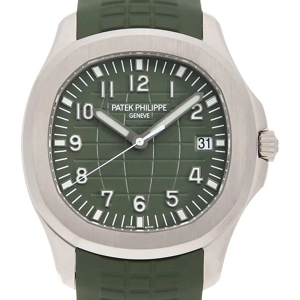 PATEK PHILIPPE AQUANAUT WHITE GOLD WATCH: PATEK PHILIPPE Aquanaut White Gold Watch Brand: PATEK PHILIPPE Type/Style: Wrist watch Material: Band Material rubber, Case Material White Gold Color: Dial Color Green Size: Case:W42.2mm