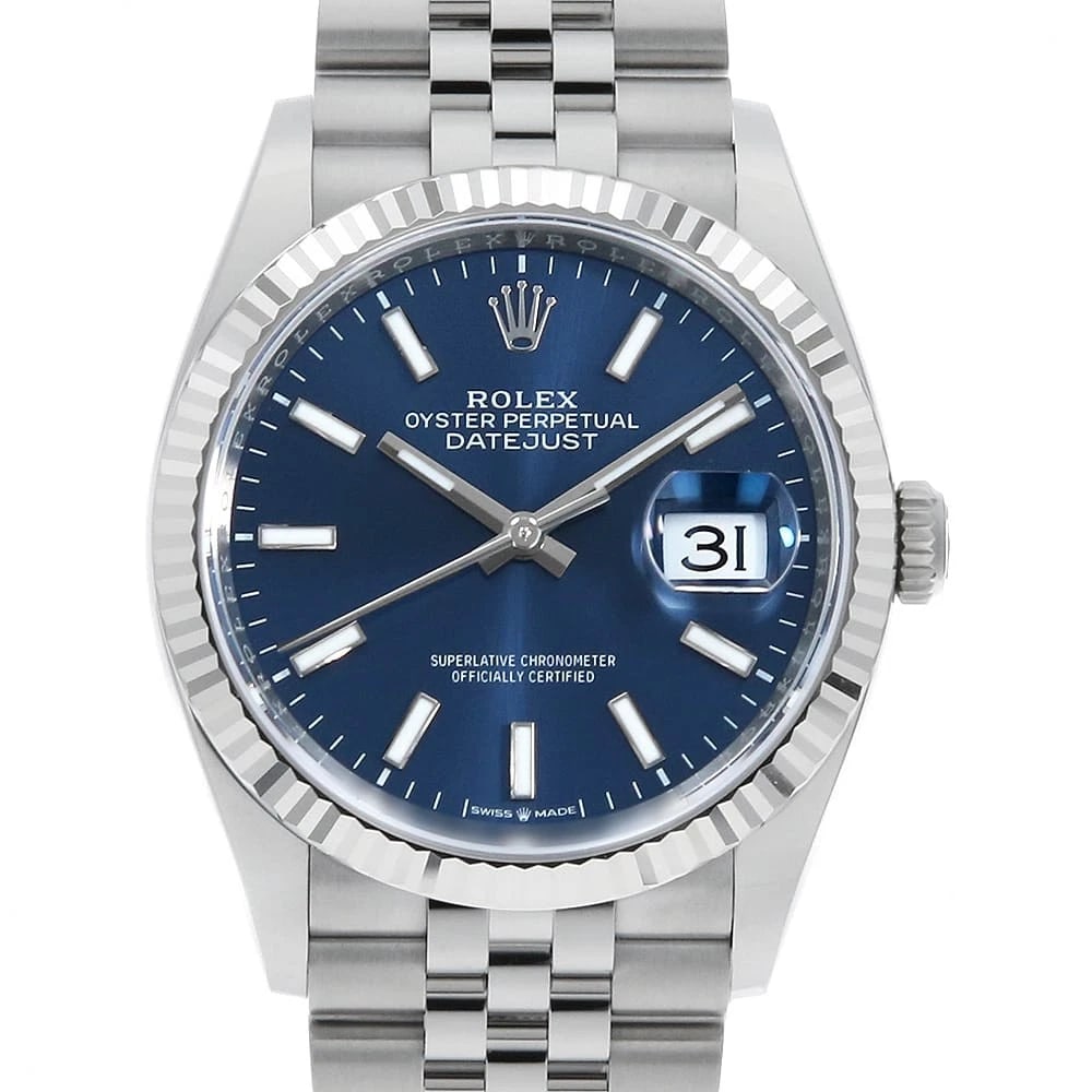 ROLEX DATEJUST BLUE OYSTER STAINLESS STEEL WATCH: ROLEx DATEJUST blue oyster Stainless Steel Watch Brand: ROLEx Type/Style: Wrist watch Material: Band Material Stainless Steel, Case Material Stainless Steel/White gold Color: Dial Color Blue Size: