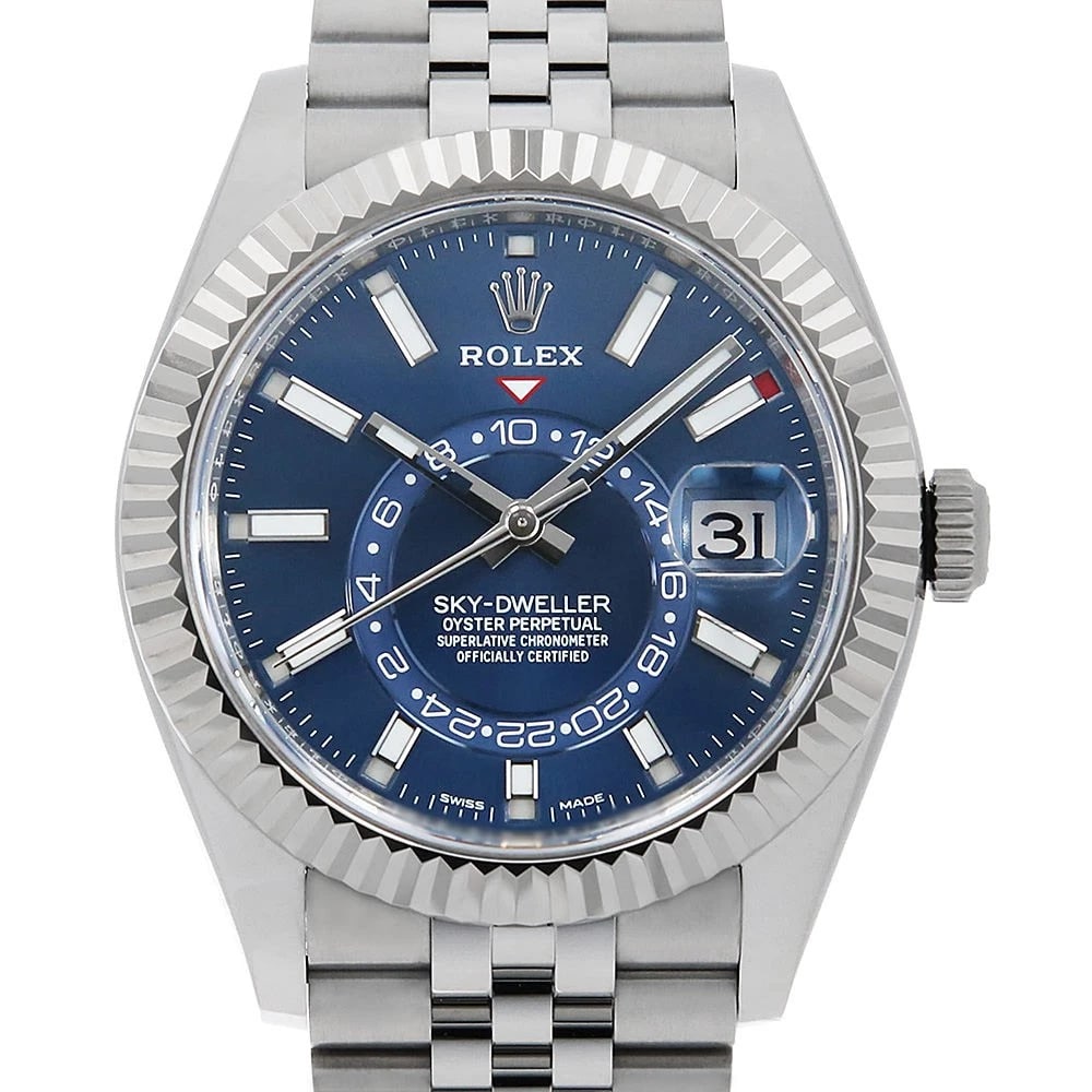 ROLEX SKY-DWELLER BLUE STAINLESS STEEL WATCH: ROLEx SKY-DWELLER blue Stainless Steel Watch Brand: ROLEx Type/Style: Wrist watch Material: Band Material Stainless Steel, Case Material Stainless Steel/White gold Color: Dial Color Blue Size: