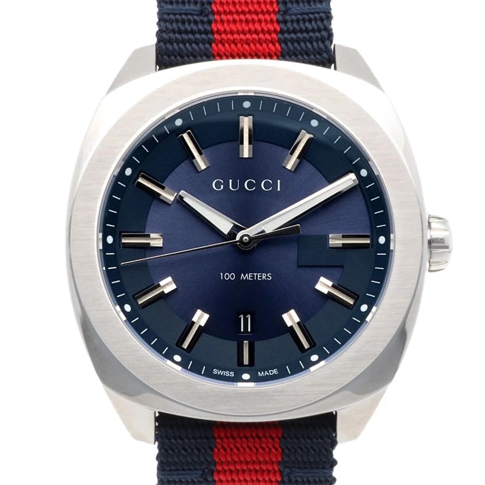 GUCCI WATCHES STAINLESS STEEL WATCH: GUCCI Watches Stainless Steel Watch Brand: GUCCI Type/Style: Wristwatch Material: Stainless Steel Color: Silver / Navy x Red Size: Case Diameter:40.5mm Band Length:4.7inch / 12.0-18.0cm Accessorie