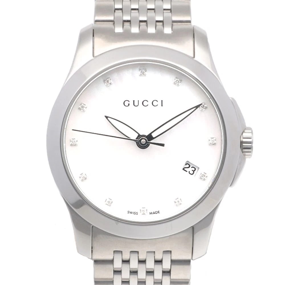 GUCCI G TIMELESS WATCHES STAINLESS STEEL WHITE SHELL DIAMONDS WATCH (1 of 2)