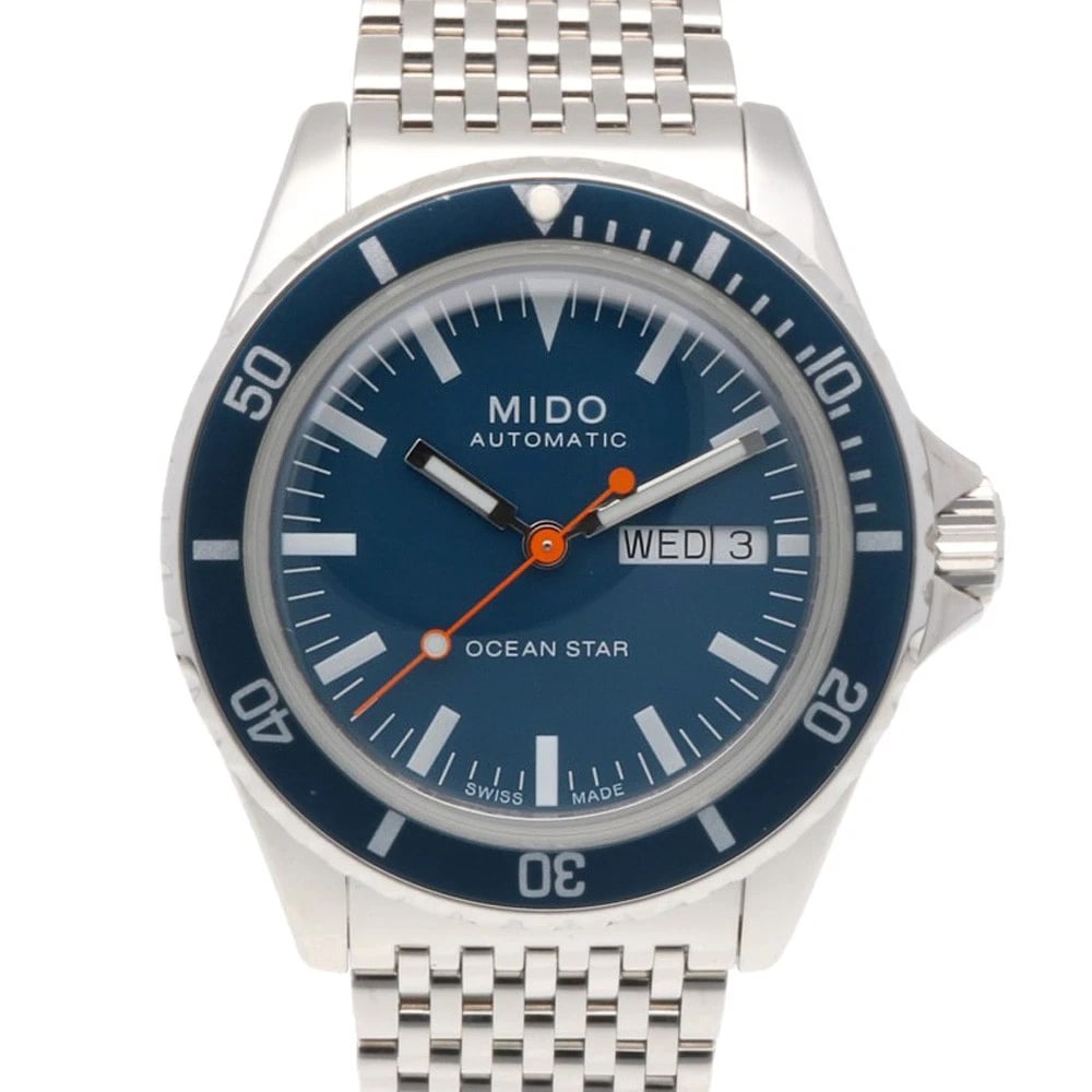 MIDO OCEAN STAR TRIBUTE WATCHES STAINLESS STEEL WATCH: MIDO Ocean Star Tribute Watches Stainless Steel Watch Brand: MIDO Type/Style: Wristwatch Material: Stainless Steel Color: Silver / blue Size: Case Diameter:40.0mm Band Length:6.9inch / 17.5cm Acce
