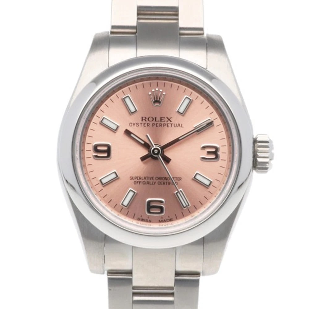 ROLEX WATCHES STAINLESS STEEL WATCH: ROLEx Watches Stainless Steel Watch Brand: ROLEx Type/Style: Wristwatch Material: Stainless Steel Color: Silver / pink Size: Case Diameter:26.0mm Band Length:6.3inch / 16cm Accessories: None <
