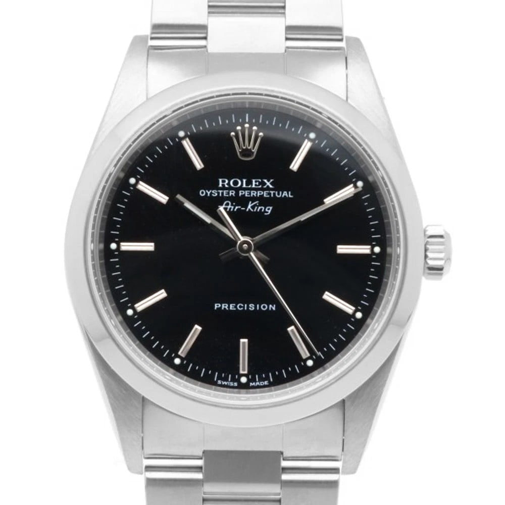 ROLEX AIR KING WATCHES STAINLESS STEEL WATCH: ROLEx Air king Watches Stainless Steel Watch Brand: ROLEx Type/Style: Wristwatch Material: Stainless Steel Color: Silver / black Size: Case Diameter:34.0mm Band Length:7.5inch / 19.0cm Accessories