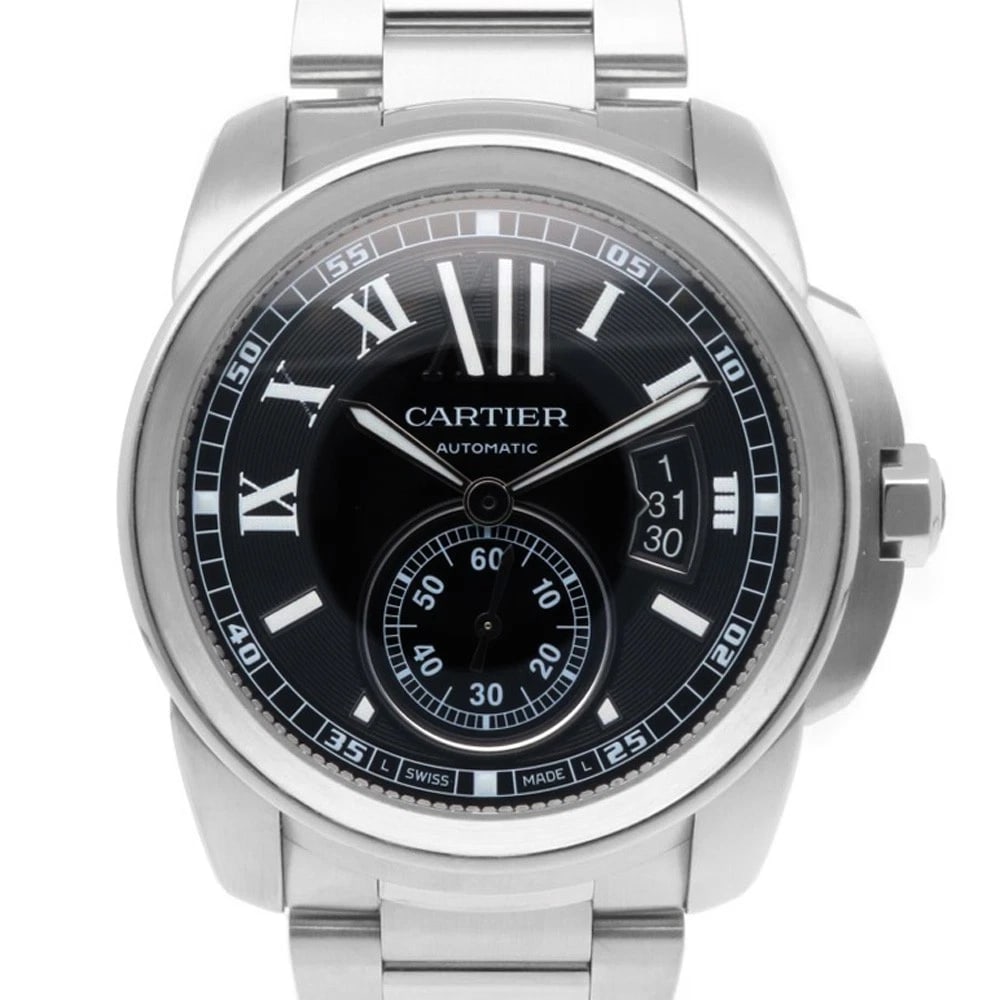 CARTIER CALIBUR DE CARTIER WATCHES STAINLESS STEEL WATCH: CARTIER Calibur de Cartier Watches Stainless Steel Watch Brand: CARTIER Type/Style: Wristwatch Material: Stainless Steel Color: Silver / black Size: Case Diameter:42.0mm Band Length:7.1inch / 18.0cm