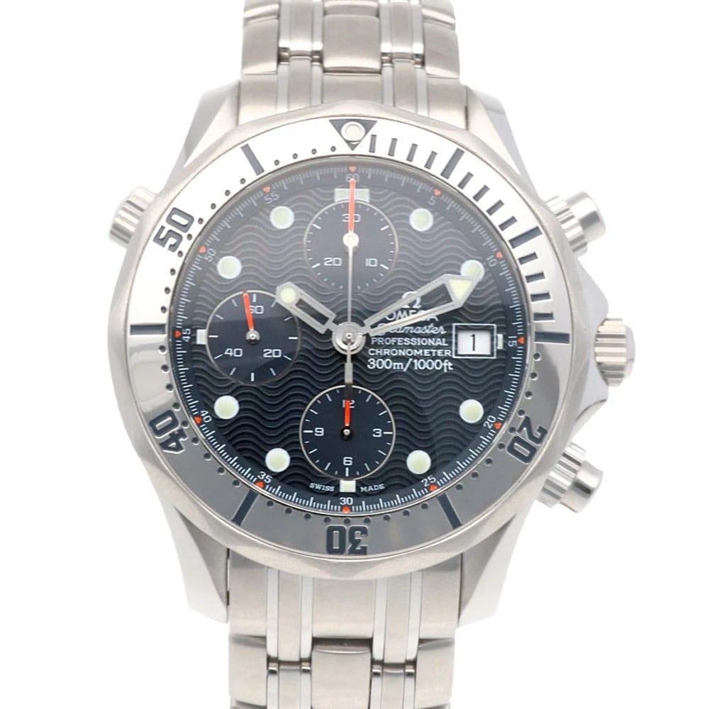 OMEGA SEAMASTER WATCHES STAINLESS STEEL CHRONOGRAPH OVERHAULED WATCH: OMEGA Seamaster Watches Stainless Steel Chronograph overhauled Watch Brand: OMEGA Type/Style: Wristwatch Material: Stainless Steel Color: Silver / Navy Size: Case Diameter:42.5mm Band Length:6.7inch /