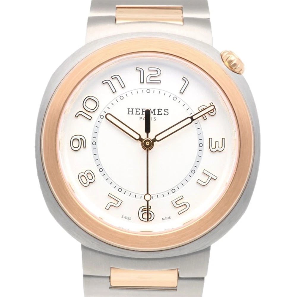 HERMES HERMES CUT GM WATCHES STAINLESS STEEL K18 PINK GOLD WATCH: HERMES Hermes Cut GM Watches Stainless Steel K18 Pink Gold Watch Brand: HERMES Type/Style: Wristwatch Material: Case : Stainless Steel x K18 Pink Gold Band : Stainless Steel Color: Silver / gold x whi
