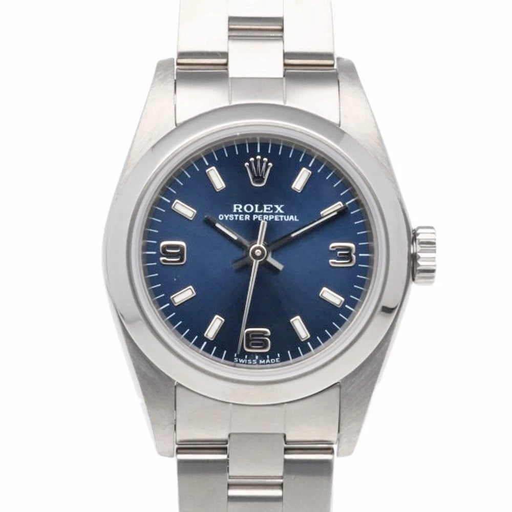 ROLEX WATCHES STAINLESS STEEL WATCH: ROLEx Watches Stainless Steel Watch Brand: ROLEx Type/Style: Wristwatch Material: Stainless Steel Color: Silver / Navy Size: Case Diameter:25.0mm Band Length:6.3inch / 16cm Accessories: None <