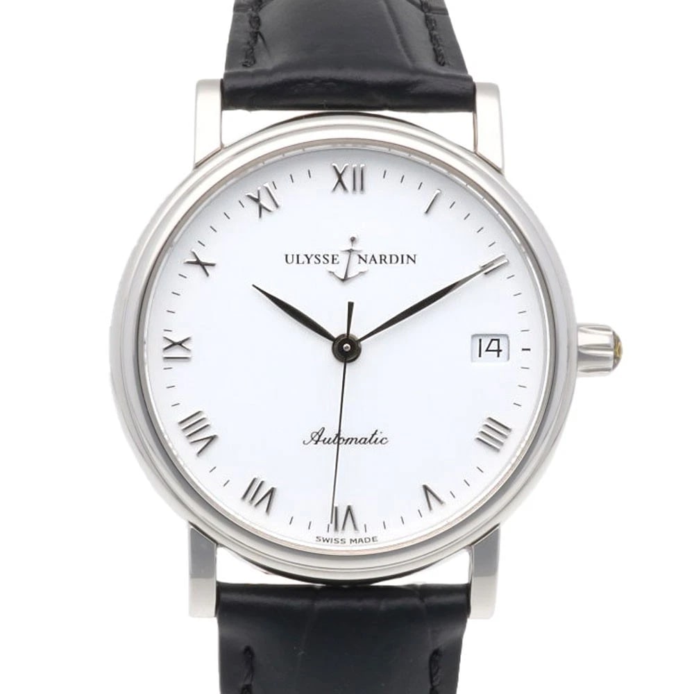 ULYSSE NARDIN SAN SHEER WATCHES STAINLESS STEEL WATCH: Ulysse Nardin San sheer Watches Stainless Steel Watch Brand: Ulysse Nardin Type/Style: Wristwatch Material: Case : Stainless Steel Band : leather Color: Silver / black x white Size: Case Diameter:33.0