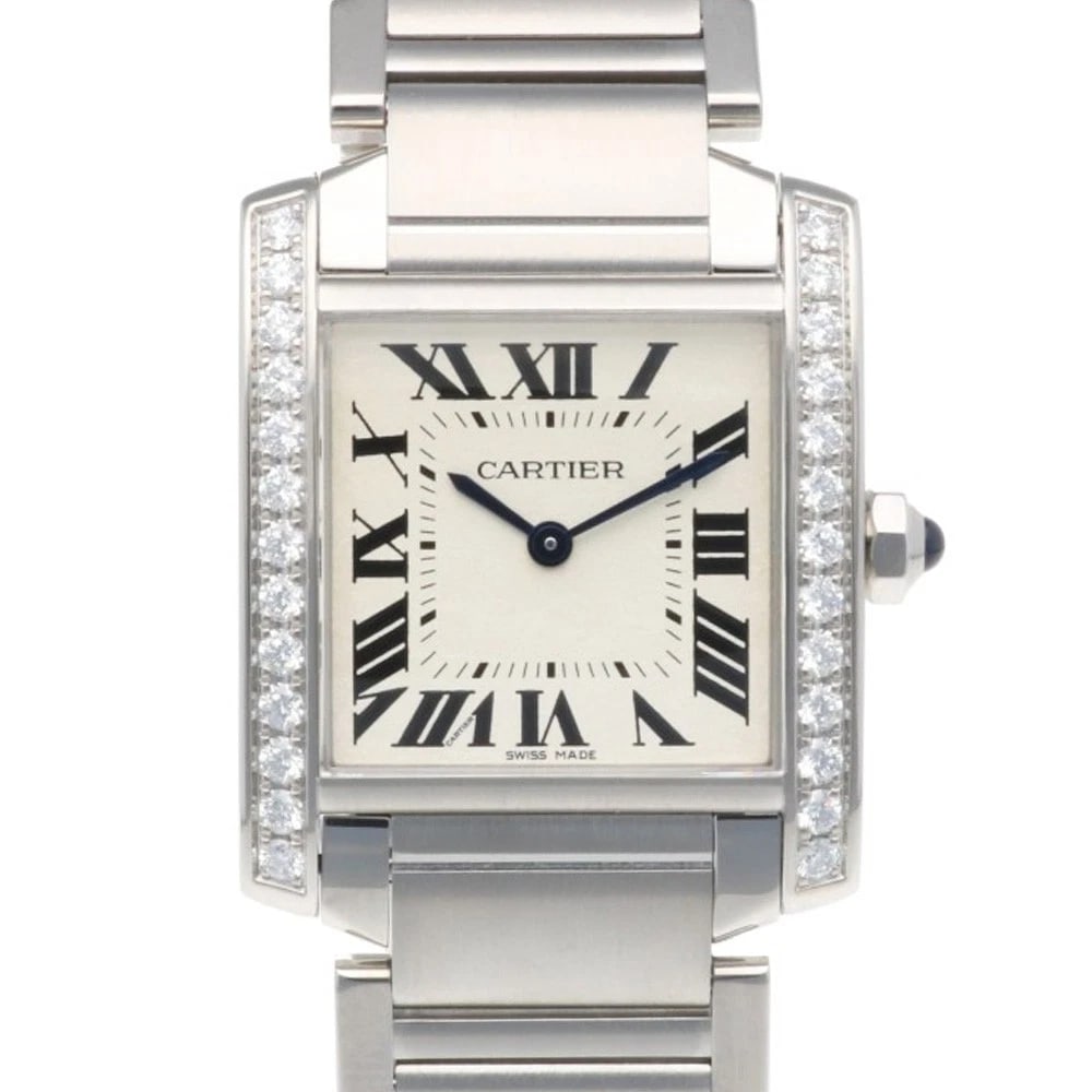 CARTIER TANK FRANCAISE MM WATCHES STAINLESS STEEL DIAMOND WATCH: CARTIER Tank Francaise MM Watches Stainless Steel diamond Watch Brand: CARTIER Type/Style: Wristwatch Material: Stainless Steel Color: Silver / white Size: Case:W1.0inch x H1.2inch/ W25.0mm x H30.0mm 