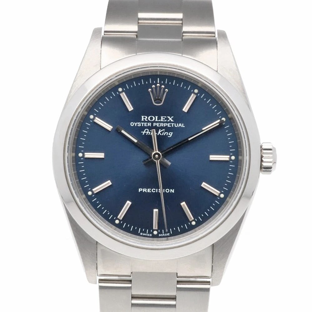 ROLEX AIR KING WATCHES STAINLESS STEEL WATCH: ROLEx Air king Watches Stainless Steel Watch Brand: ROLEx Type/Style: Wristwatch Material: Stainless Steel Color: Silver / Navy Size: Case Diameter:34.5mm Band Length:6.3inch / 16cm Accessories: N