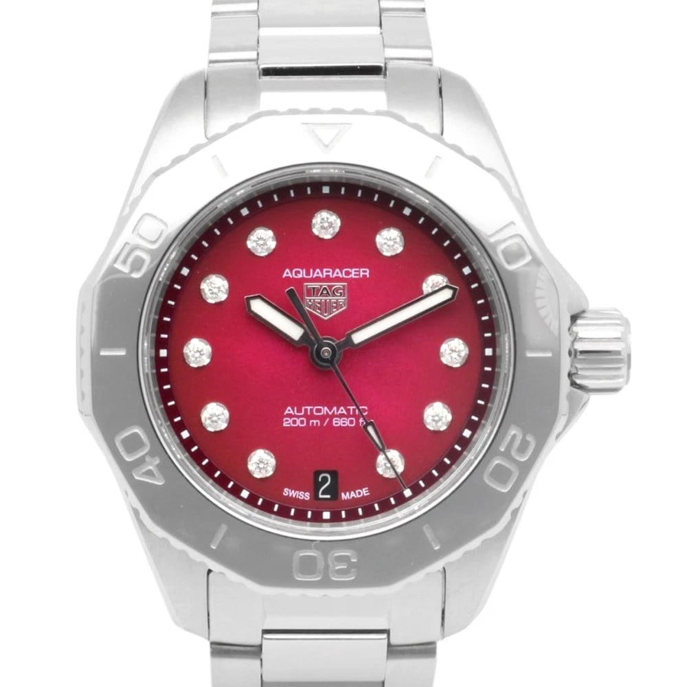 TAG HEUER AQUARACER PROFESSIONAL DATE WATCHES STAINLESS STEEL WATCH: TAG HEUER Aquaracer Professional Date Watches Stainless Steel Watch Brand: TAG HEUER Type/Style: Wristwatch Material: Stainless Steel Color: Silver / wine-red Size: Case Diameter:30.0mm Band Length:5.