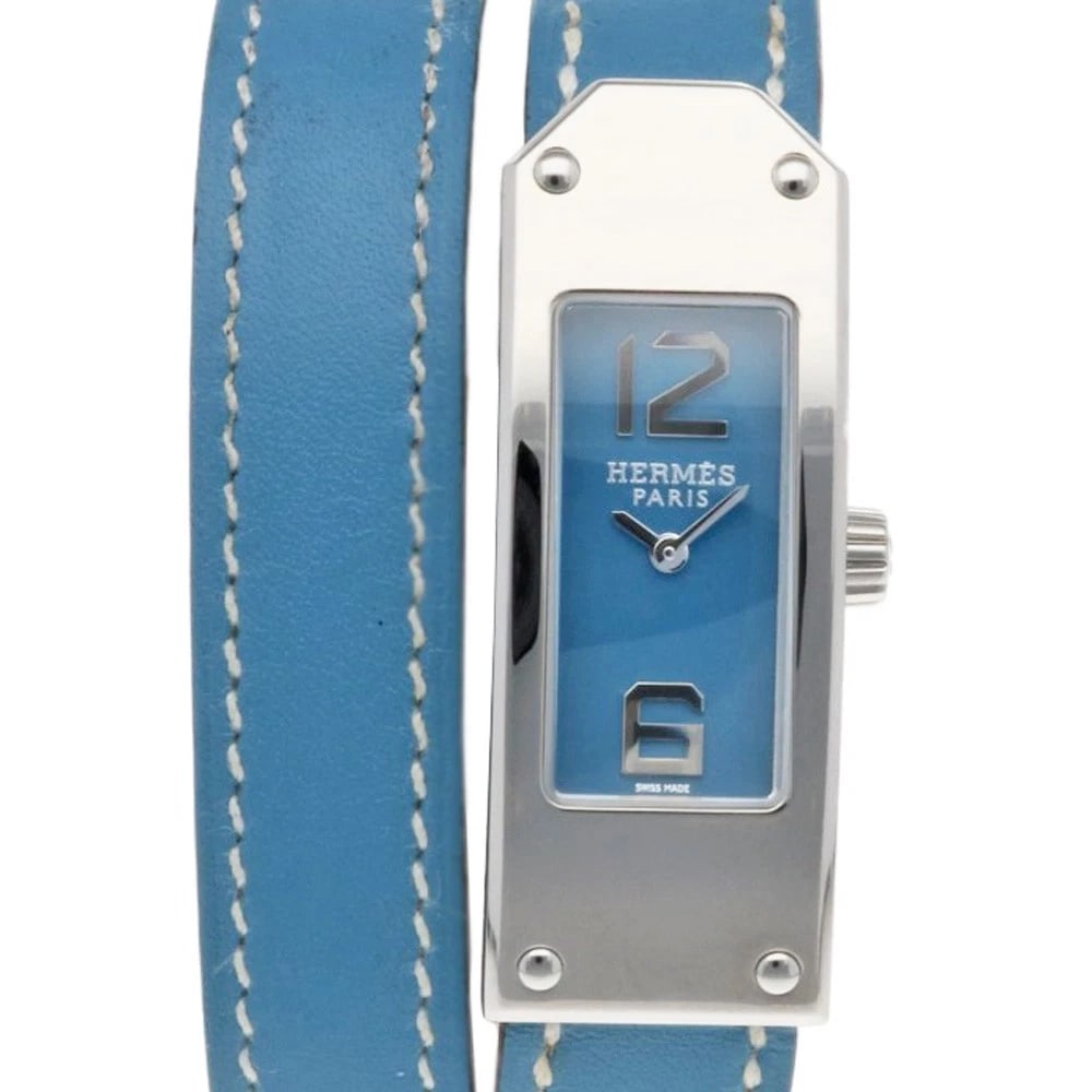 HERMES KELLY WATCHES STAINLESS STEEL WATCH: HERMES Kelly Watches Stainless Steel Watch Brand: HERMES Type/Style: Wristwatch Material: Case : Stainless Steel Band : leather Color: Silver / blue Size: Case:W0.6inch x H1.6inch/ W15.5mm x H41.5mm B