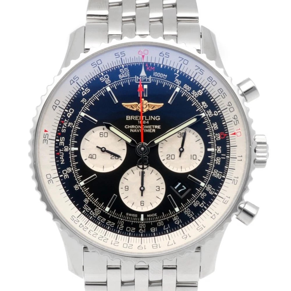 BREITLING NAVI TIMER WATCHES STAINLESS STEEL CHRONOGRAPH GUARANTEE WATCH: BREITLING Navi timer Watches Stainless Steel Chronograph Guarantee Watch Brand: BREITLING Type/Style: Wristwatch Material: Stainless Steel Color: Silver / black Size: Case Diameter:46.0mm Band Length: