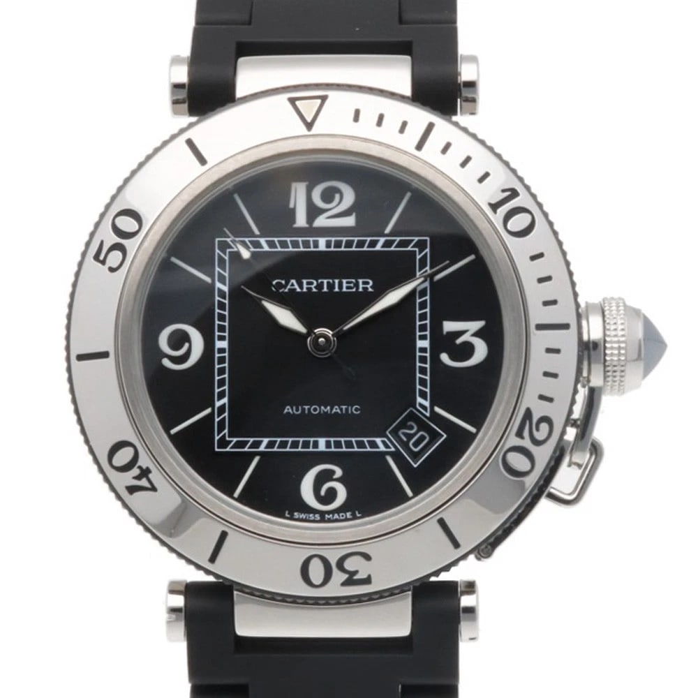 CARTIER PACHA SEA TIMER WATCHES STAINLESS STEEL WATCH: CARTIER Pacha Sea timer Watches Stainless Steel Watch Brand: CARTIER Type/Style: Wristwatch Material: Case : Stainless Steel Band : rubber Color: Silver / black Size: Case Diameter:40.0mm Band Length: