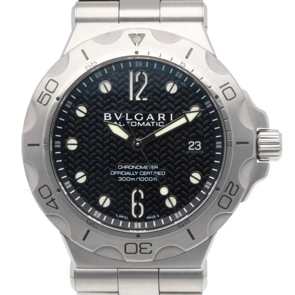 BVLGARI DIAGONO SCUBA WATCHES STAINLESS STEEL WATCH: BVLGARI Diagono Scuba Watches Stainless Steel Watch Brand: BVLGARI Type/Style: Wristwatch Material: Stainless Steel Color: Silver / black Size: Case Diameter:42.0mm Band Length:7.1inch / 18.0cm Ac