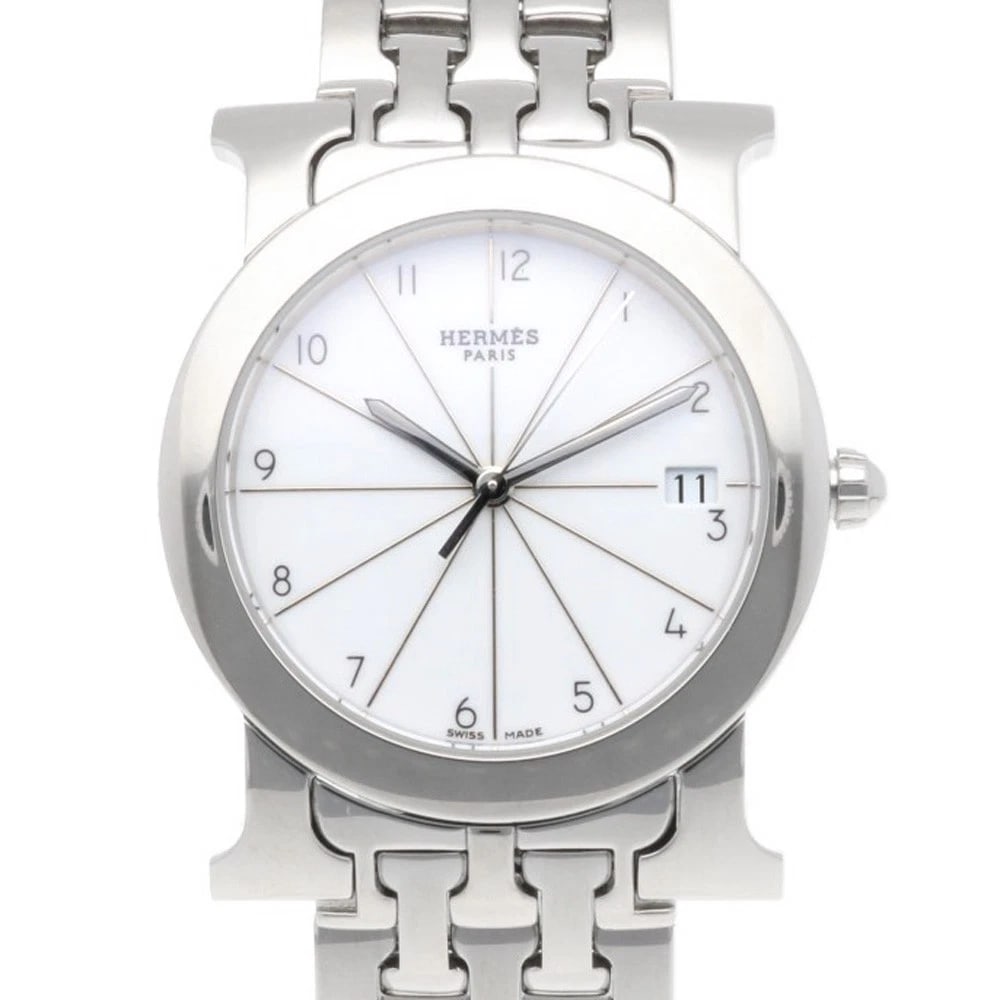 HERMES H WATCH RONDO WATCHES STAINLESS STEEL WATCH: HERMES H Watch Rondo Watches Stainless Steel Watch Brand: HERMES Type/Style: Wristwatch Material: Stainless Steel Color: Silver / white Size: Case:W1.2inch x H1.5inch/ W31.0mm x H38.0mm Band Length:6.