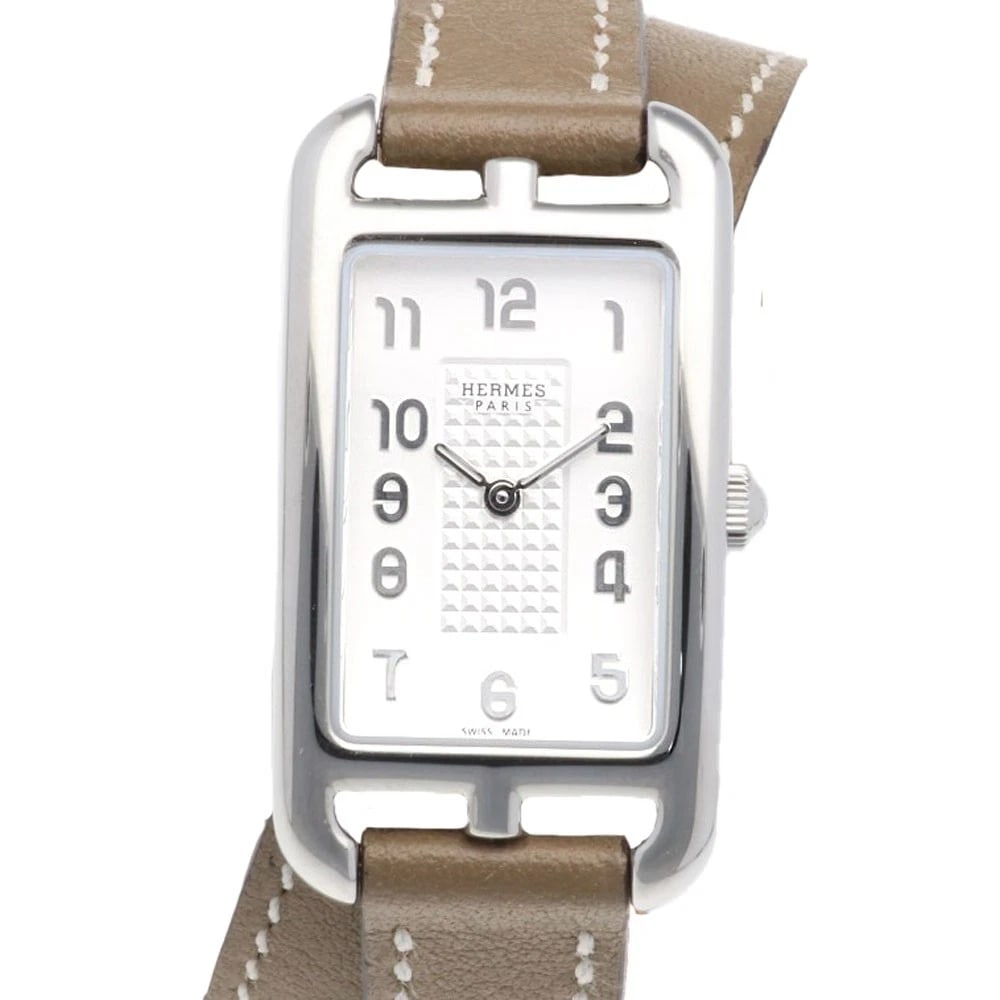 HERMES NANTUCKET WATCHES STAINLESS STEEL WATCH: HERMES Nantucket Watches Stainless Steel Watch Brand: HERMES Type/Style: Wristwatch Material: Case : Stainless Steel Band : leather Color: Silver / gray x Brown Size: Case:W0.8inch x H1.4inch/ W20.0mm