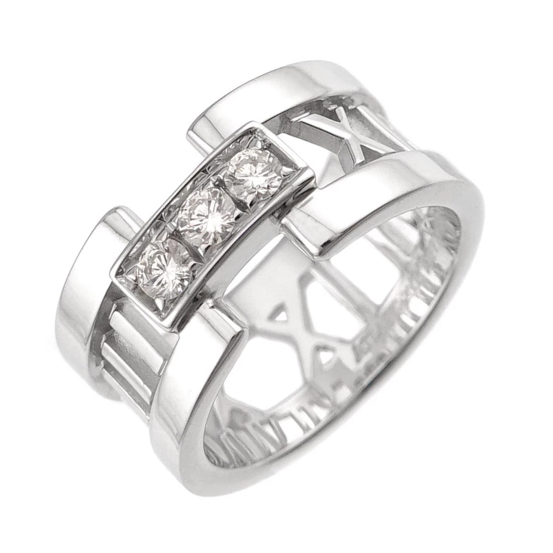 TIFFANY CO. ATLAS DIAMOND RING WHITE GOLD 750: TIFFANY Co. Atlas Diamond Ring White Gold 750 Brand: TIFFANY Co. Type/Style: Ring Material: 750 White Gold, Main Stone Natural Color: White Gold Size: 3.75-4(US) Accessories: None Accessories Notice: