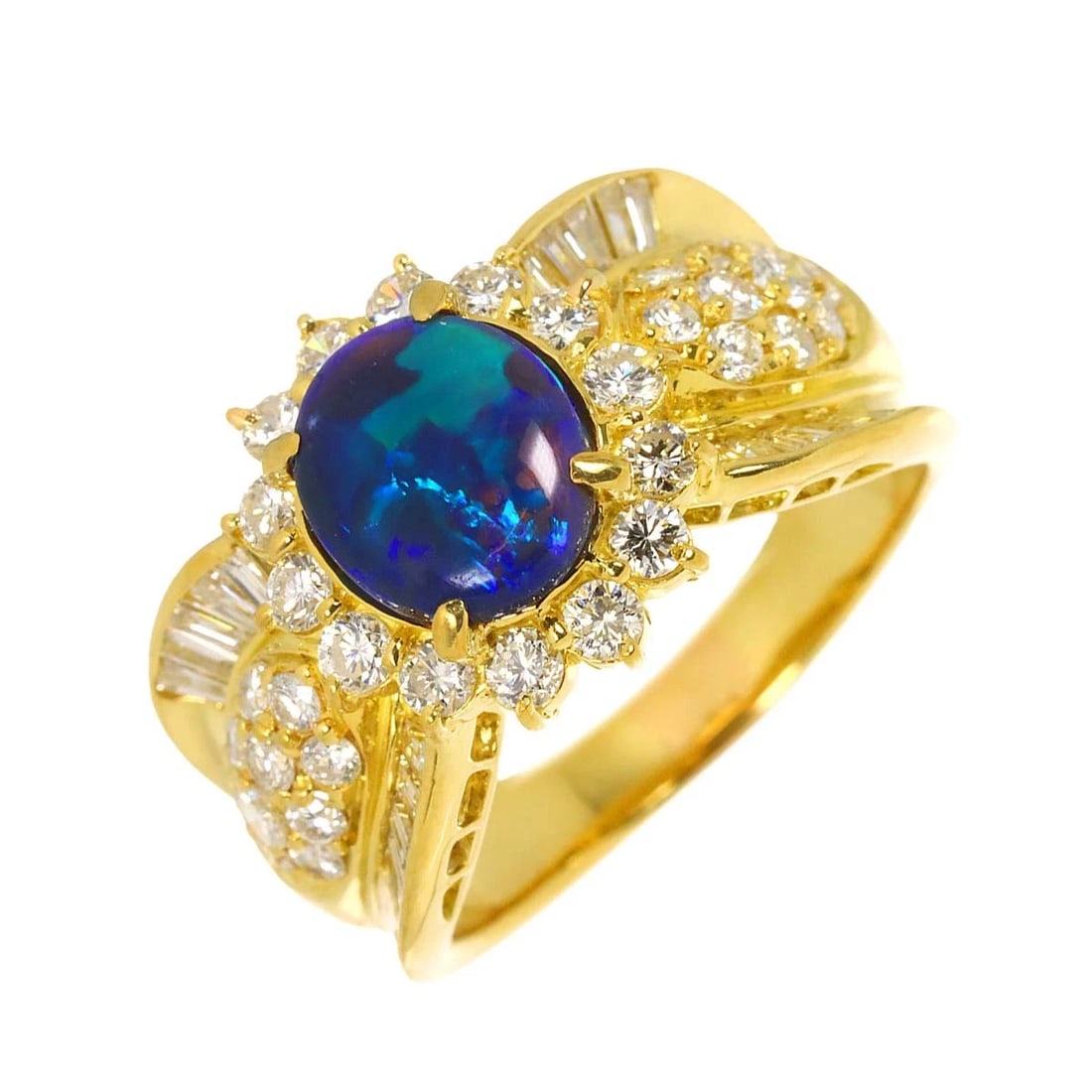 BLACKOPAL DIAMOND RING: BlackOpal Diamond Ring Brand: Unbranded Type/Style: Ring Material: 750 Yellow Gold, Color: Yellow Gold Size: 7.5(US) Accessories: None Accessories Notice: When purchasing pre-owned goods, please