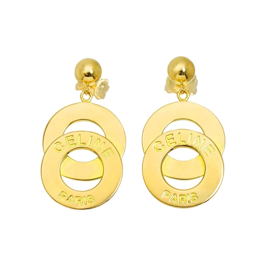 CELINE CIRCLE EARRINGS PIERCED: CELINE Circle Earrings Pierced Brand: CELINE Type/Style: Earrings Material: 750 Yellow Gold, Color: Yellow Gold Size: W14.3x H27.2mm Accessories: None Accessories Notice: When purchasing pre-owned
