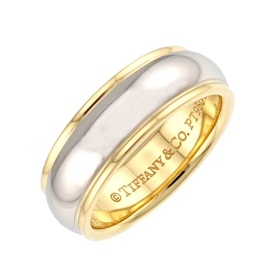 TIFFANY CO. BAND RING YG 750 PLATINUM: TIFFANY Co. Band Ring YG 750 Platinum Brand: TIFFANY Co. Type/Style: Ring Material: PT950 750 Yellow Gold, Color: Platinum Size: 4.75-5(US) Accessories: None Accessories Notice: When purchasing