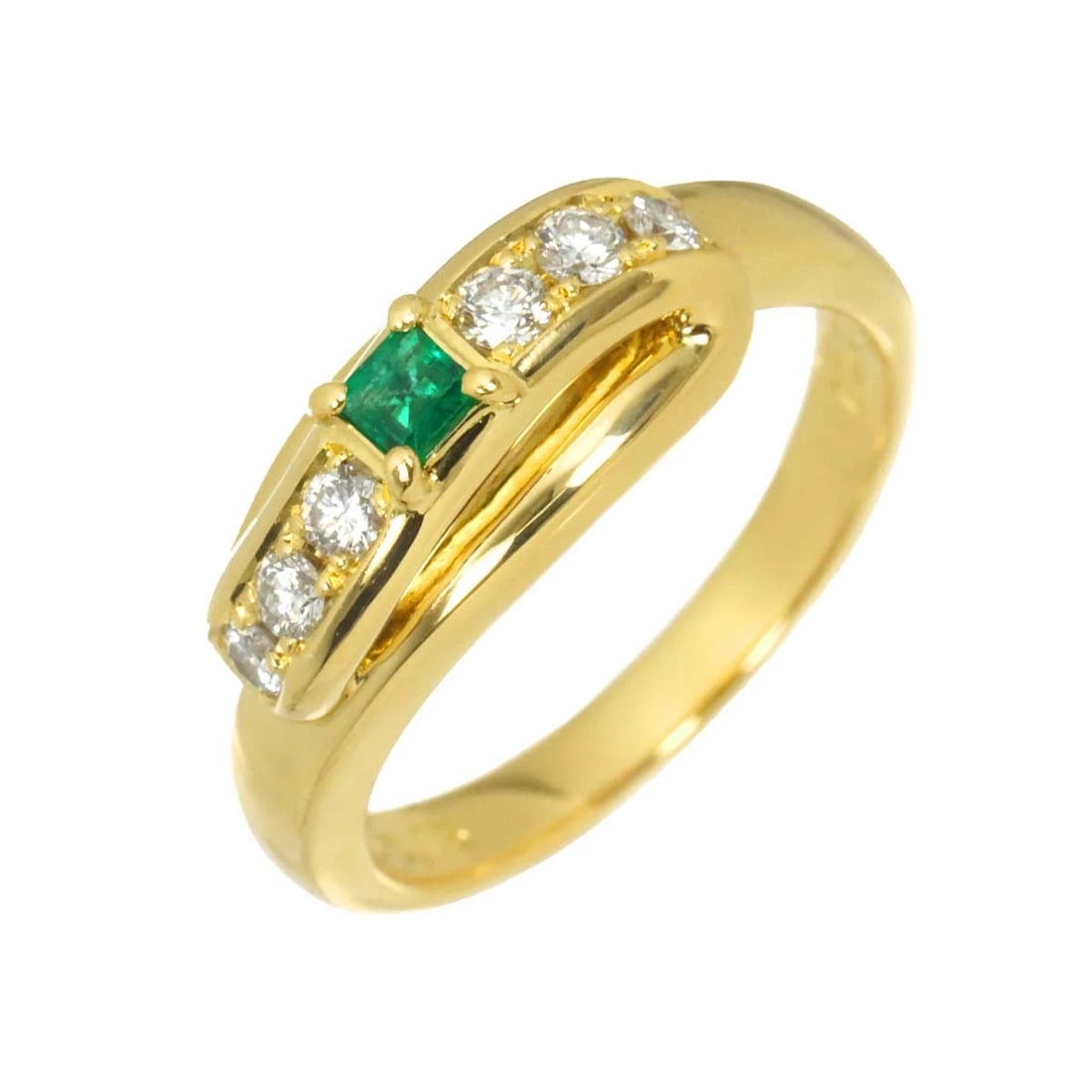 POLA EMERALD DIAMOND RING: POLA Emerald Diamond Ring Brand: POLA Type/Style: Ring Material: 750 Yellow Gold, Main Stone Natural Color: Gold Size: 5.25(US) Accessories: None Accessories Notice: When purchasing pre-ow