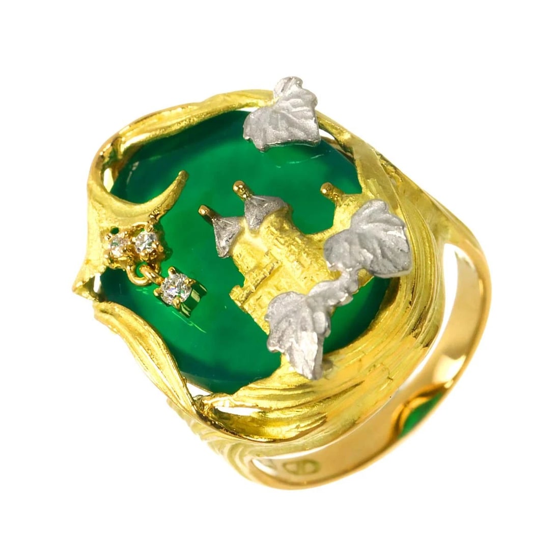 ISHIKAWA NOBUKO CHALCEDONY DIAMOND RING: Ishikawa Nobuko Chalcedony Diamond Ring Brand: Nobuko Ishikawa Type/Style: Ring Material: 750 Yellow Gold Platinum, Color: Platinum Size: 6(US) Accessories: None Accessories Notice: When purchasing