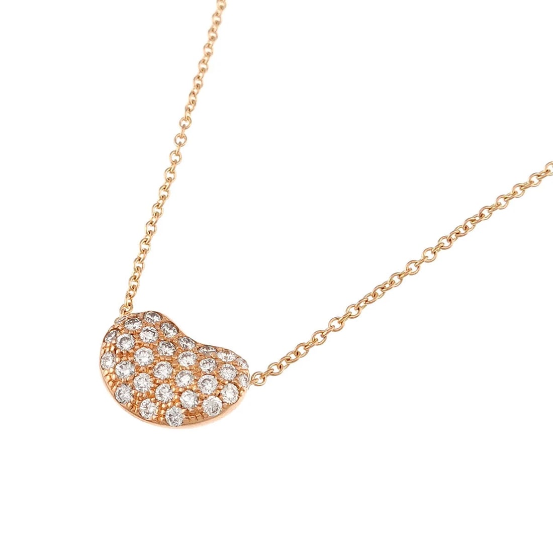 TIFFANY CO. DIAMOND BEAN NECKLACE: TIFFANY Co. Diamond Bean Necklace Brand: TIFFANY Co. Type/Style: Necklace Material: 750 Pink Gold, Main Stone Natural Color: Pink Gold Size: internal circumference of the chain:15.7inch Charm:W 12x H 