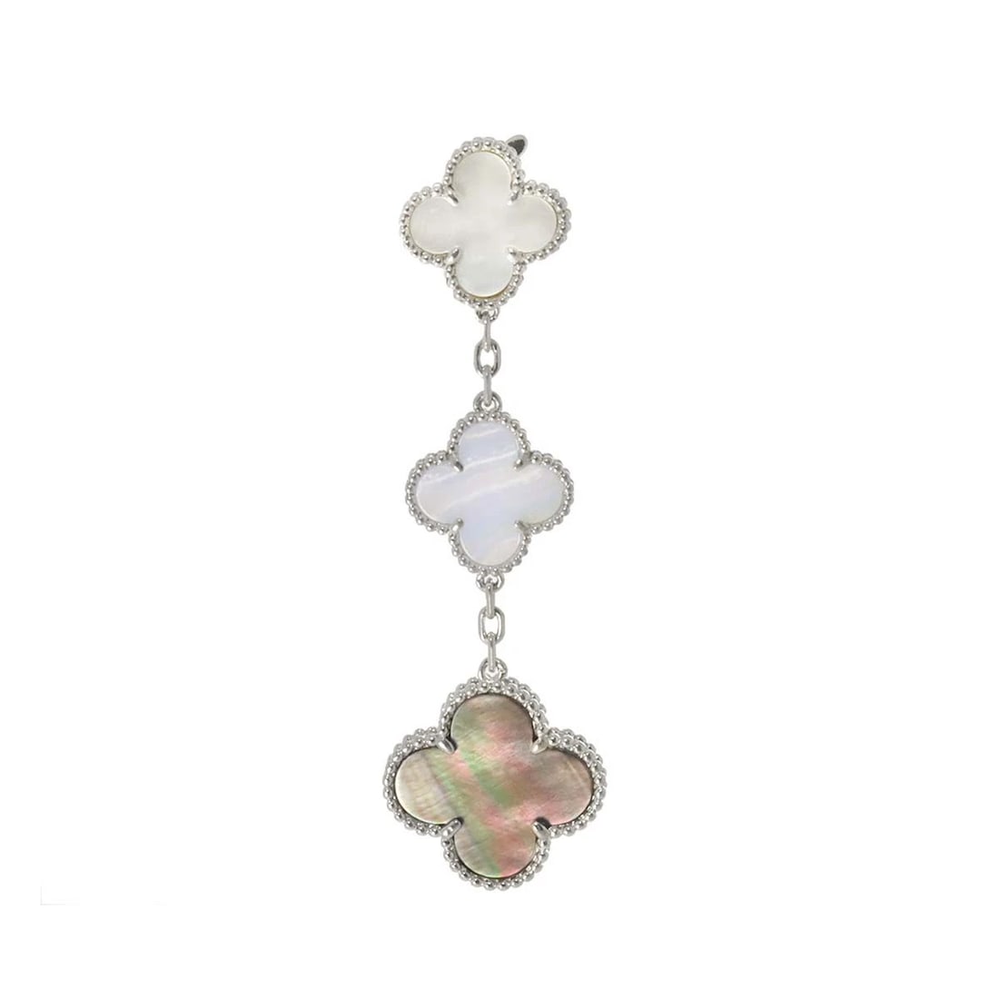 VAN CLEEF ALHAMBRA EARRINGS PIERCED: Van Cleef Alhambra Earrings Pierced Brand: Van Cleef Arpels Type/Style: Earrings Material: 750 White Gold MOP, Color: White Gold Size: W19.9 x H67.8mm Accessories: None Accessories Notice: