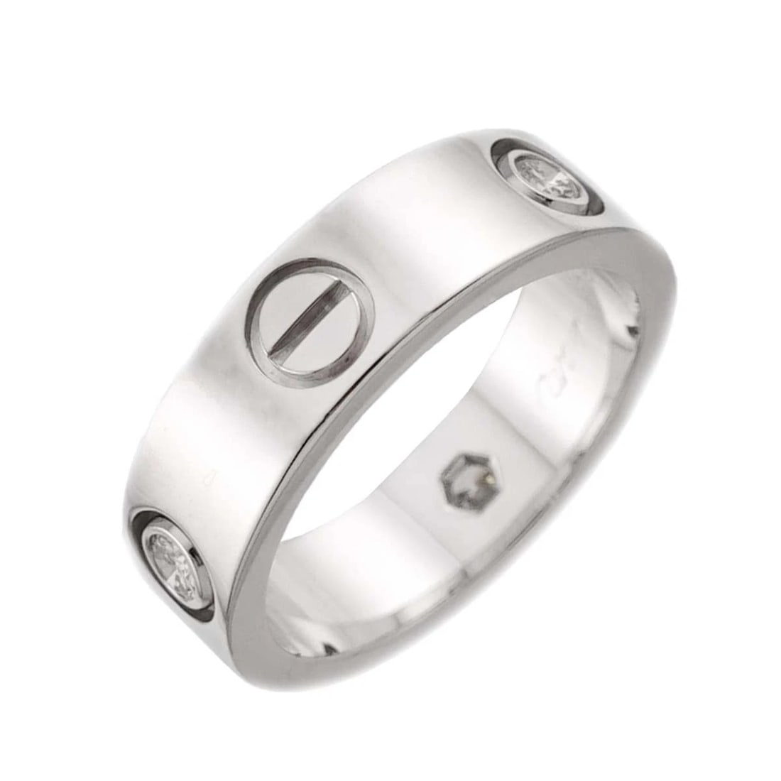 CARTIER LOVE RING HALF DIAMOND WHITE GOLD 750: Cartier Love Ring Half Diamond White Gold 750 Brand: Cartier Type/Style: Ring Material: 750 White Gold, Main Stone Natural Color: White Gold Size: 5.5-5.75(US) Accessories: None Accessories Notice: