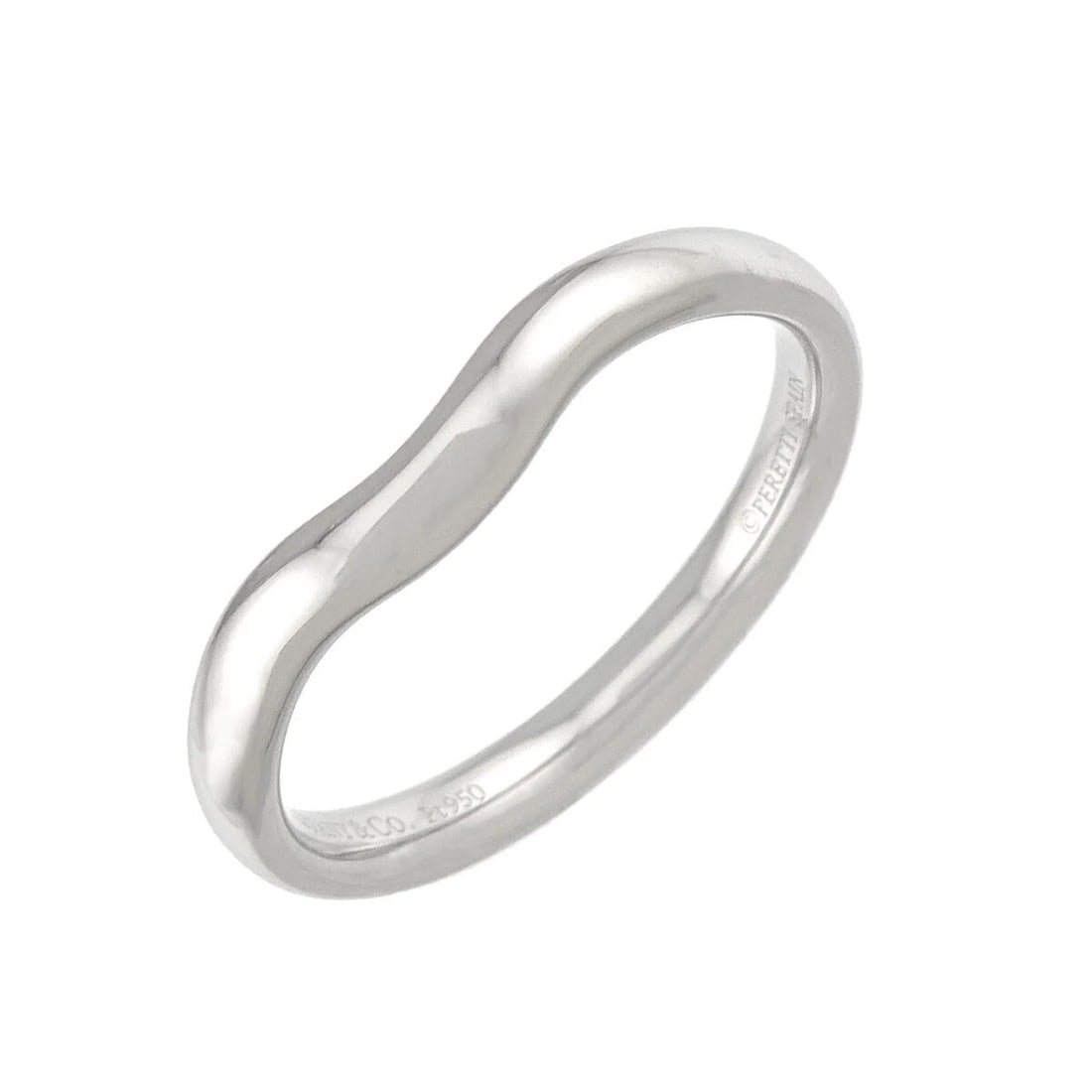 TIFFANY CO. WIDE CURVED BAND RING PLATINUM: TIFFANY Co. Wide Curved Band Ring Platinum Brand: TIFFANY Co. Type/Style: Ring Material: PT950, Color: Platinum Size: 8.75(US) Accessories: None Accessories Notice: When purchasing pre-own