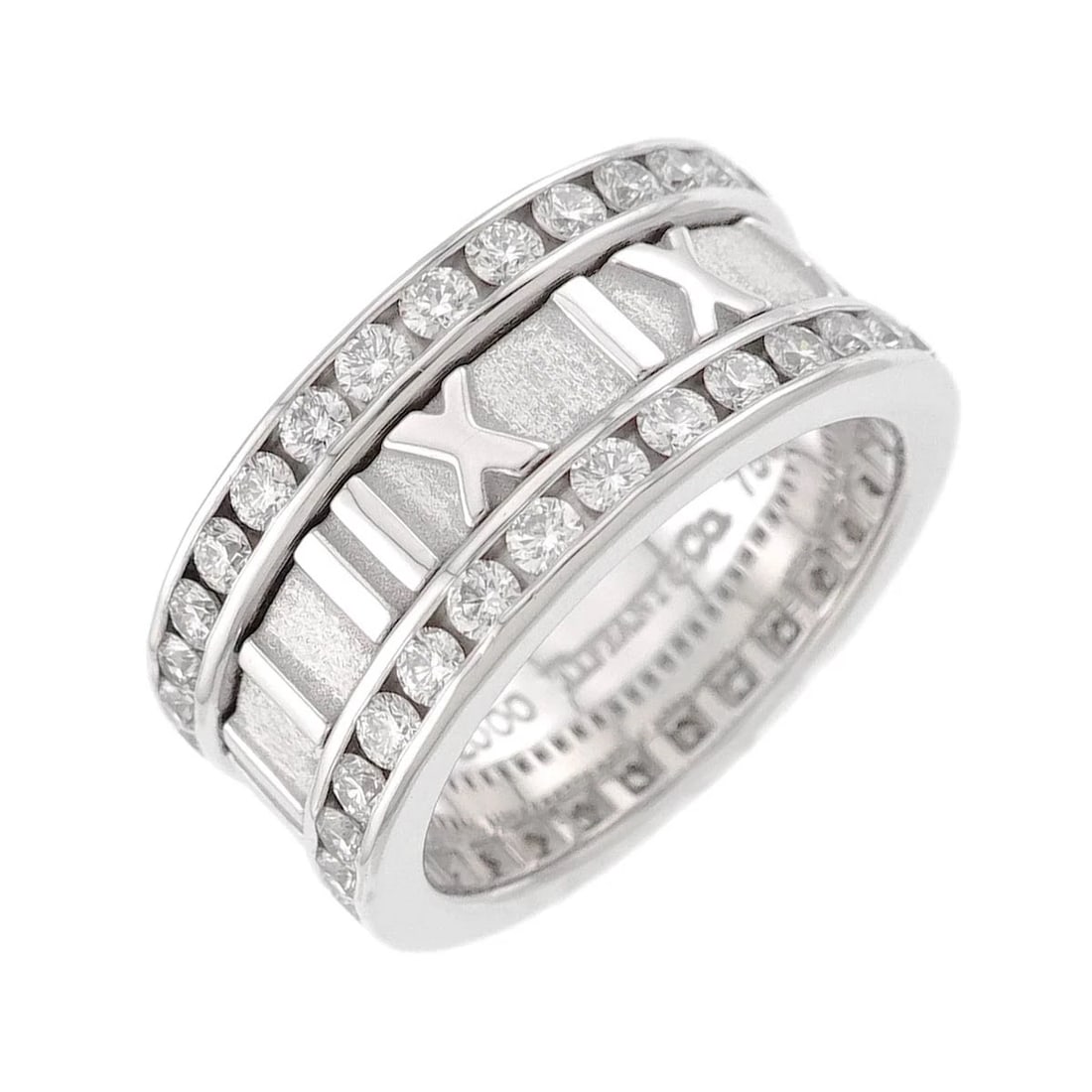 TIFFANY CO. ATLAS FULL DIAMOND RING WHITE GOLD 750: TIFFANY Co. Atlas Full Diamond Ring White Gold 750 Brand: TIFFANY Co. Type/Style: Ring Material: 750 White Gold, Main Stone Natural Color: White Gold Size: 4(US) Accessories: None Accessor