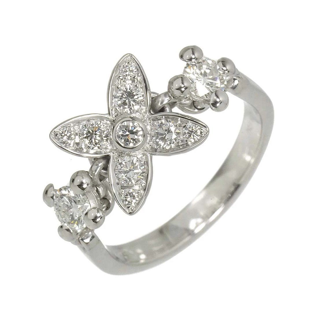 LOUIS VUITTON DIAMOND RING WG 750: LOUIS VUITTON Diamond Ring WG 750 Brand: LOUIS VUITTON Type/Style: Ring Material: 750 White Gold, Main Stone Natural Color: White Gold Size: 4.75-5(US) Accessories: None Accessories Notice