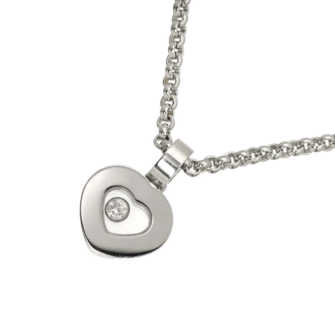 CHOPARD HAPPY DIAMOND HEART NECKLACE: Chopard Happy Diamond Heart Necklace Brand: Chopard Type/Style: Necklace Material: 750 White Gold, Main Stone Natural Color: White Gold Size: internal circumference of the chain:16.5inch Top