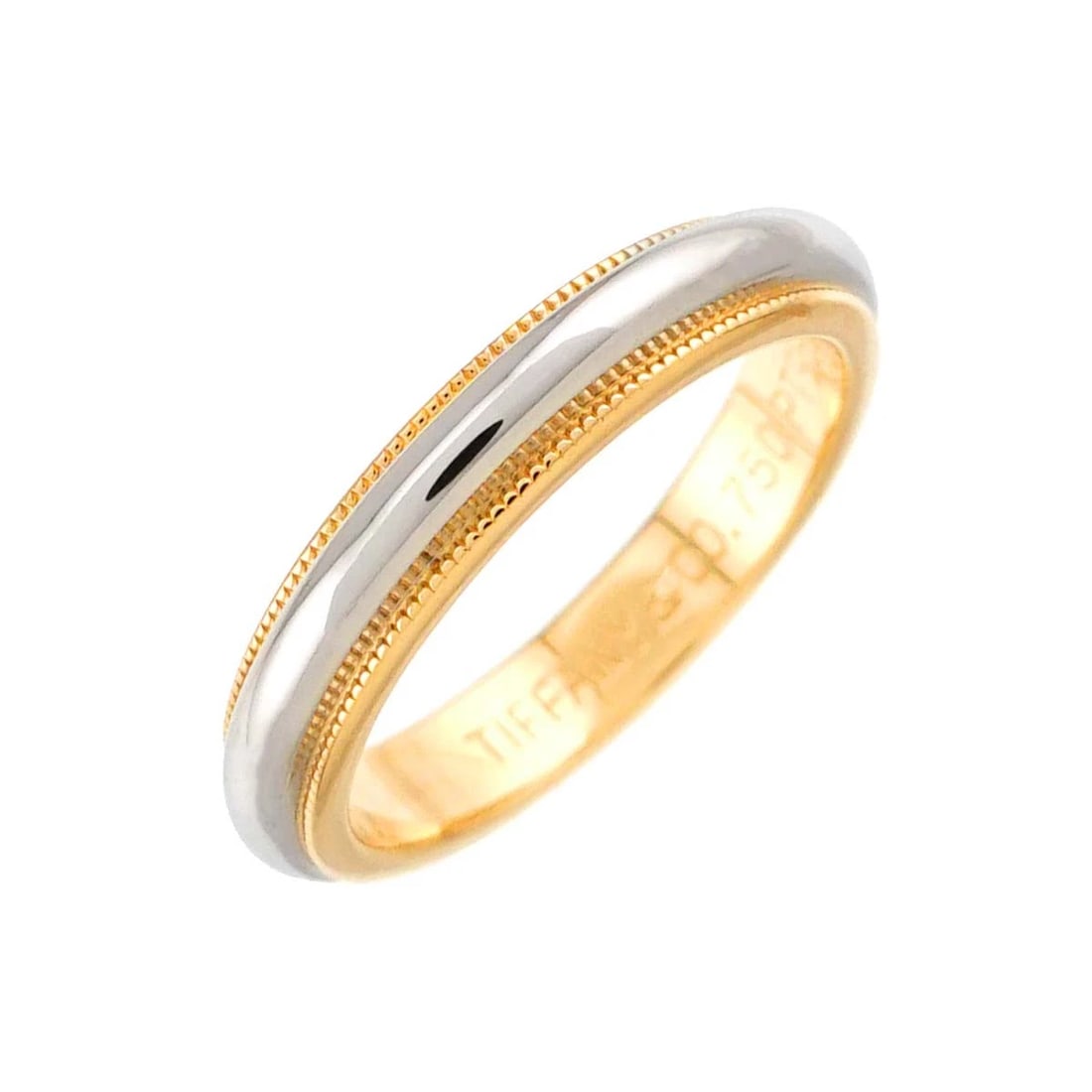 TIFFANY CO. MILGRAIN BAND RING YG 750 PT: TIFFANY Co. Milgrain Band Ring YG 750 Pt Brand: TIFFANY Co. Type/Style: Ring Material: 750 Yellow Gold Platinum, Color: Gold Size: 4.75-5(US) Accessories: None Accessories Notice: When pur