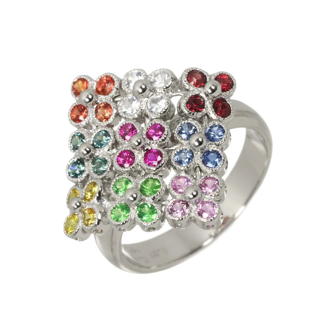 MULTI STONE RING WG 750: Multi Stone Ring WG 750 Brand: Unbranded Type/Style: Ring Material: 750 White Gold, Color: White Gold Size: 6.75-7.25(US) Accessories: None Accessories Notice: When purchasing pre-owned go