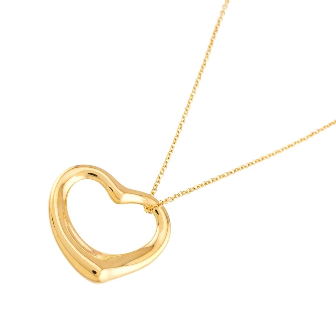 TIFFANY CO. OPEN HEART NECKLACE: TIFFANY Co. Open Heart Necklace Brand: TIFFANY Co. Type/Style: Necklace Material: 750 Yellow Gold, Color: Yellow Gold Size: internal circumference of the chain:15.7inch Top Charm(max):W 22x H19mm