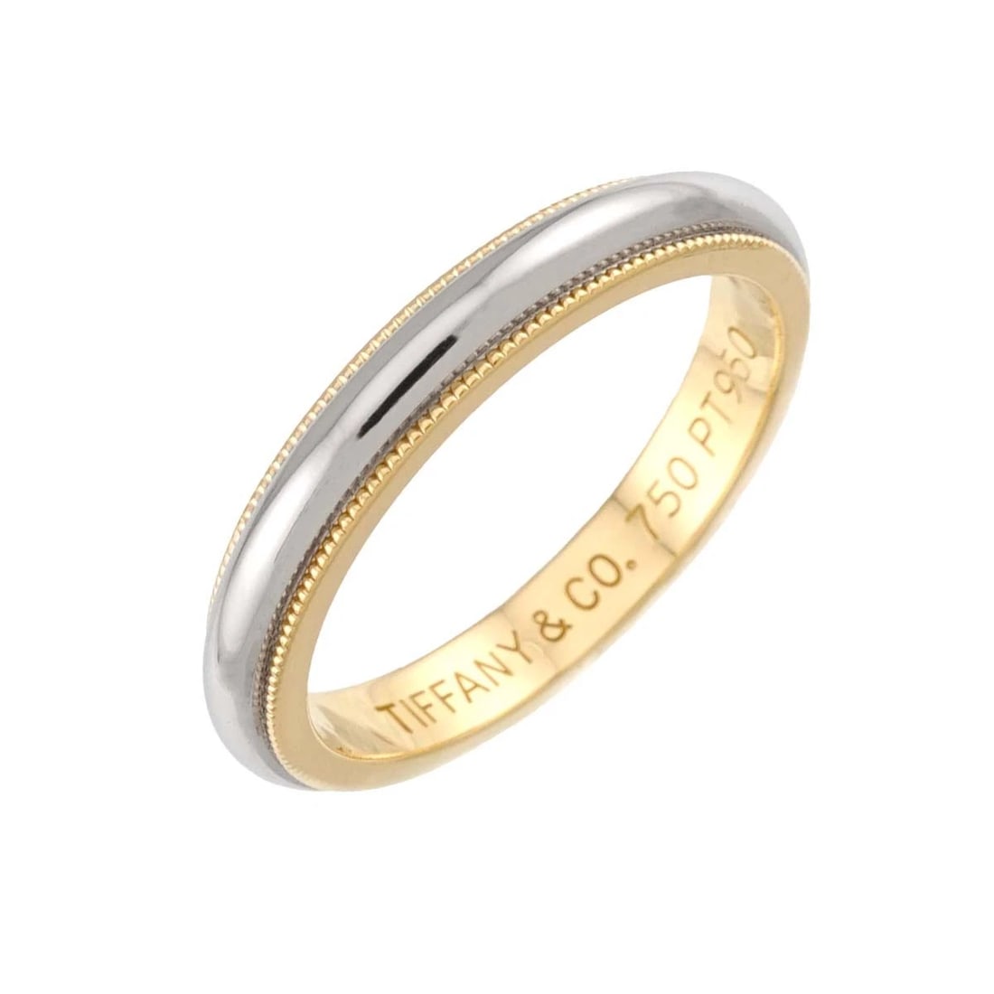 TIFFANY CO. MILGRAIN BAND RING: TIFFANY Co. Milgrain Band Ring Brand: TIFFANY Co. Type/Style: Ring Material: 750 Yellow Gold Platinum, Color: Gold Size: 6.75(US) Accessories: None Accessories Notice: When purchasing pre-owned